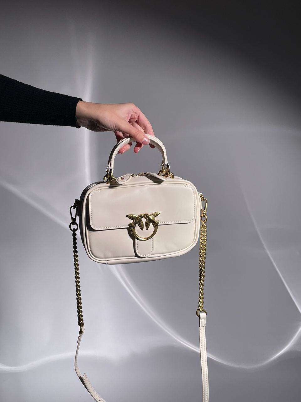 Pinko Square Simply Mini Calfskin Bag Cream - 7