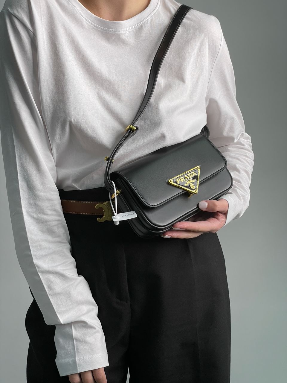Prada Leather Shoulder Bag Black/Gold - 4