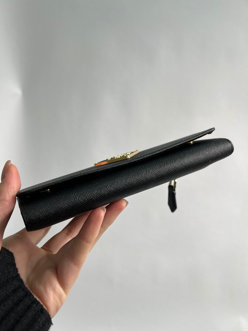 Prada Logo Leather Bi Fold Long Wallet Black - 12