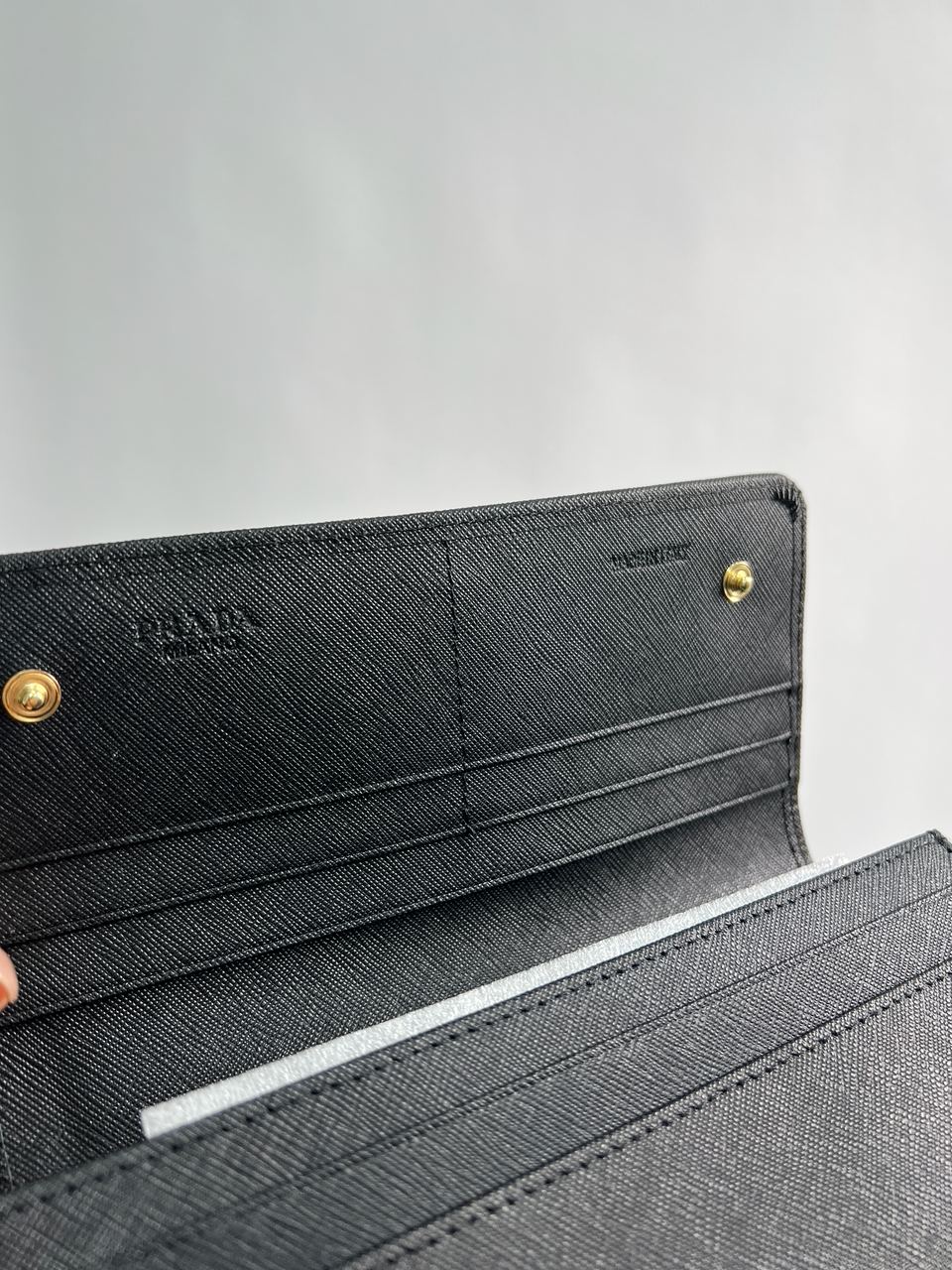 Prada Logo Leather Bi Fold Long Wallet Black - 17