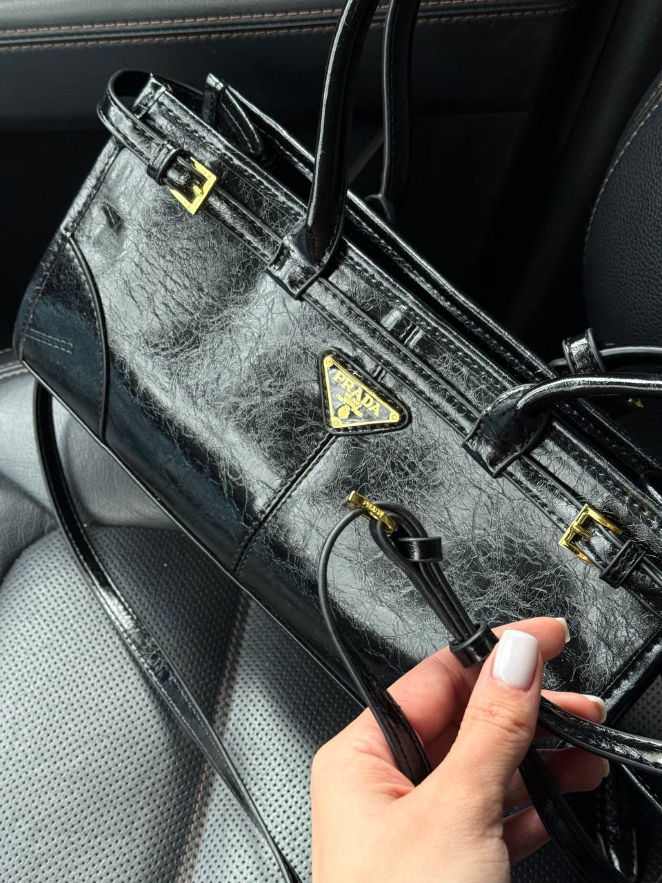 Prada Medium Leather Handbag Black - 6