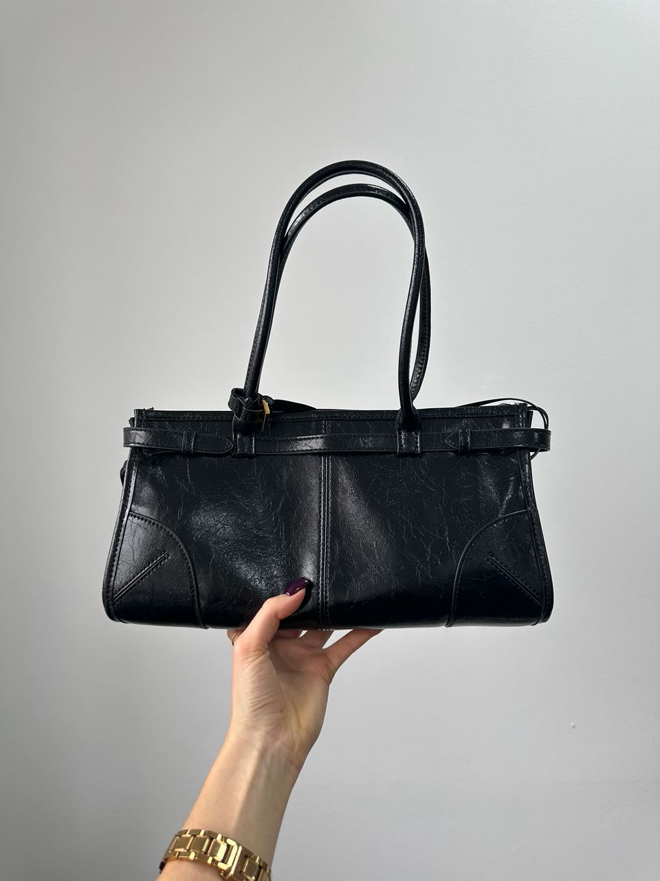 Prada Medium Leather Handbag Black - 7