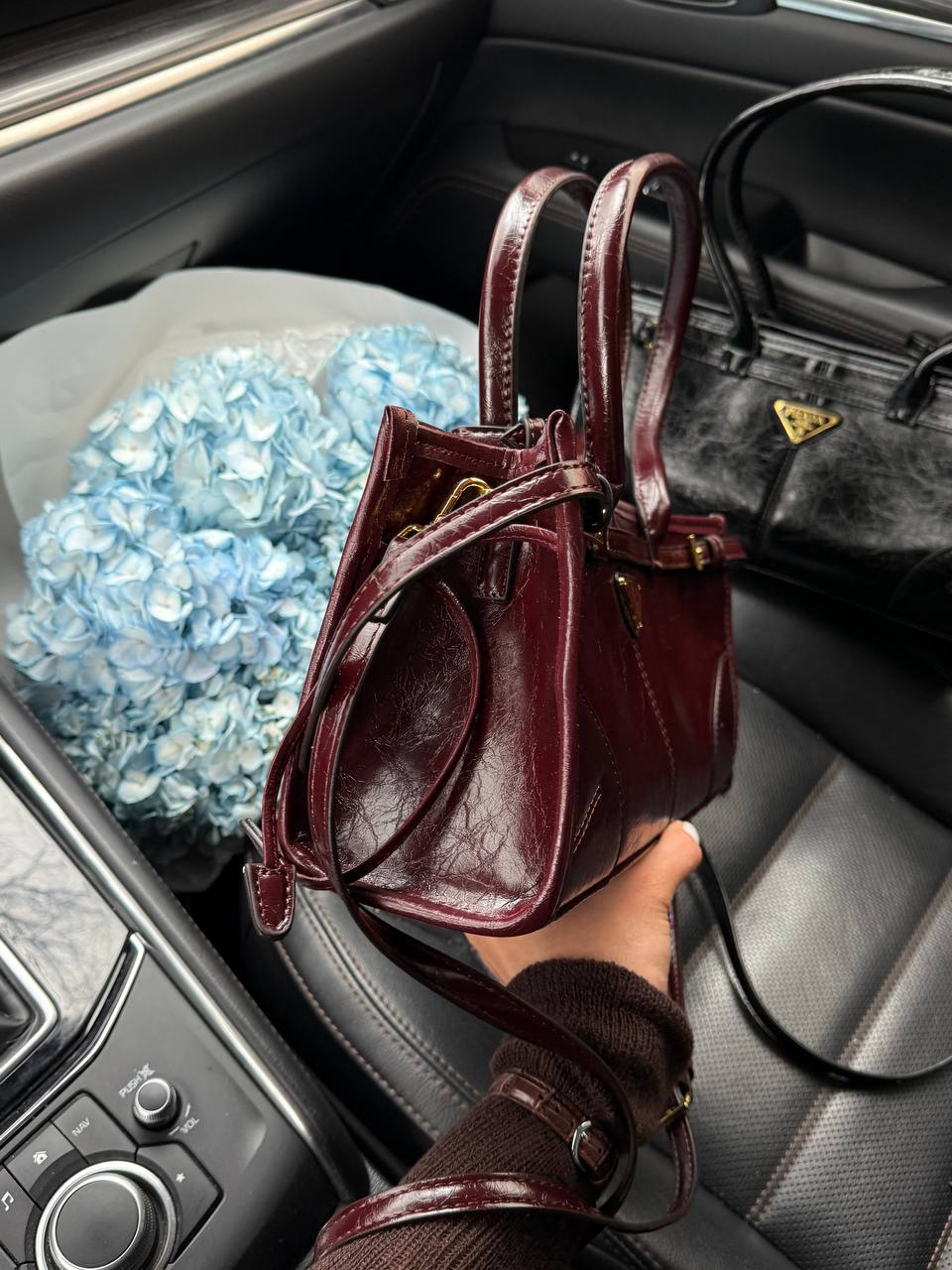 Prada Medium Leather Handbag Burgundy - 10