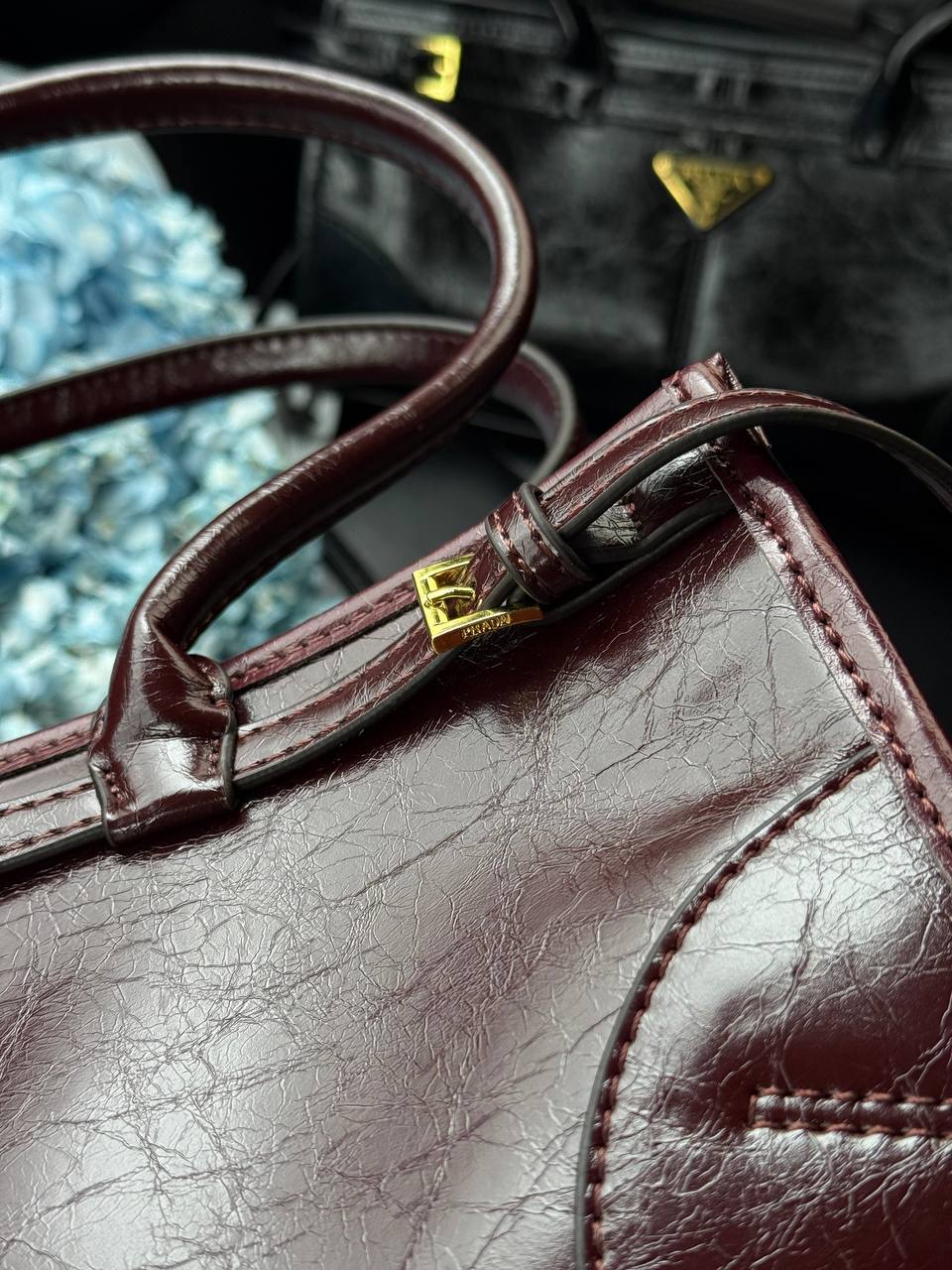 Prada Medium Leather Handbag Burgundy - 13