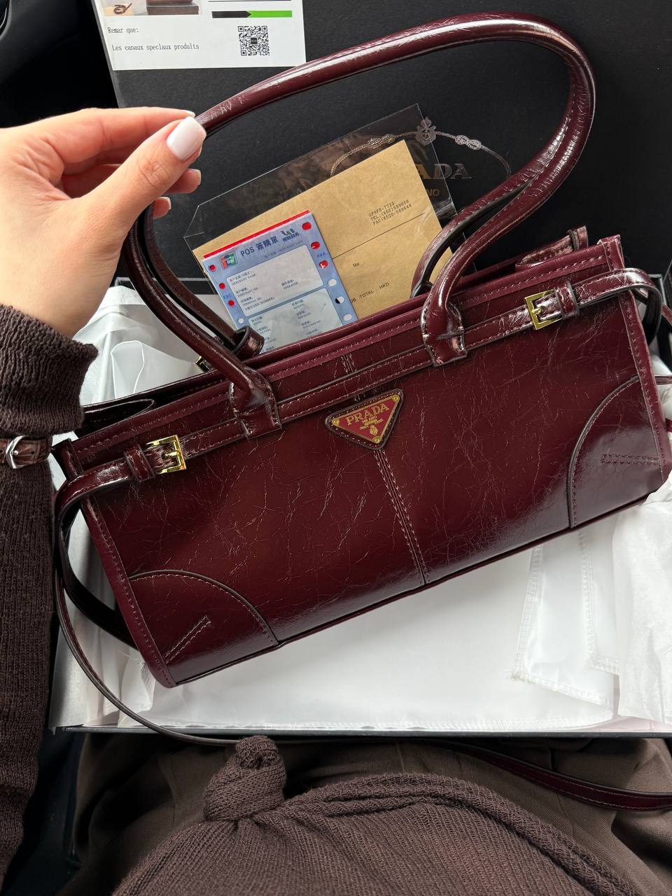 Prada Medium Leather Handbag Burgundy - 4