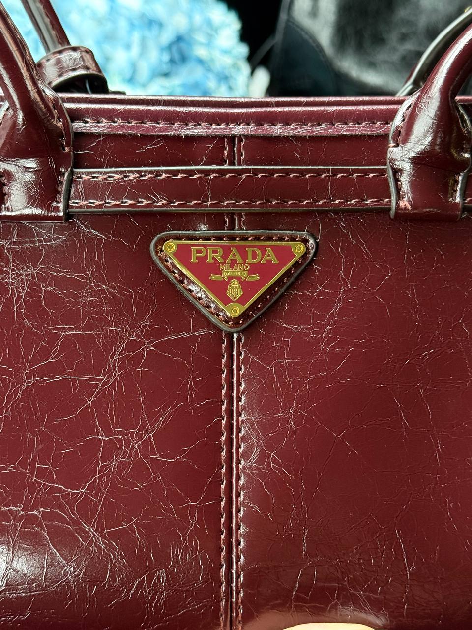 Prada Medium Leather Handbag Burgundy - 5