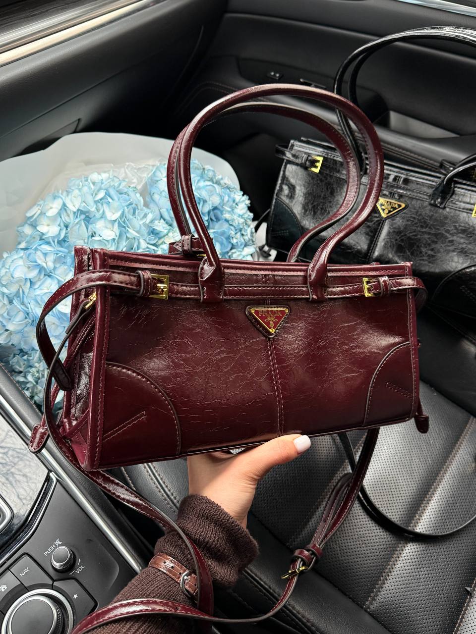 Prada Medium Leather Handbag Burgundy - 7