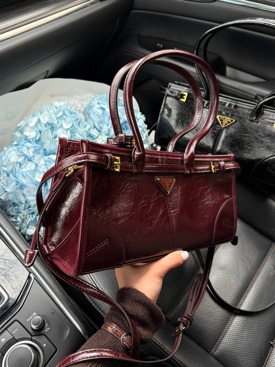 Prada Medium Leather Handbag Burgundy - 8