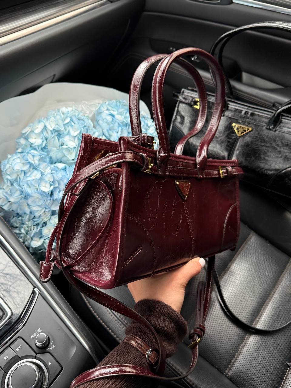 Prada Medium Leather Handbag Burgundy - 5