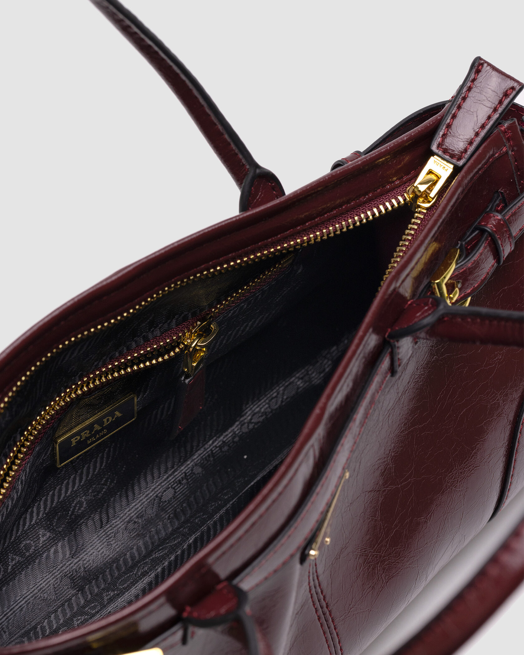 Prada Medium Leather Handbag Burgundy - 12