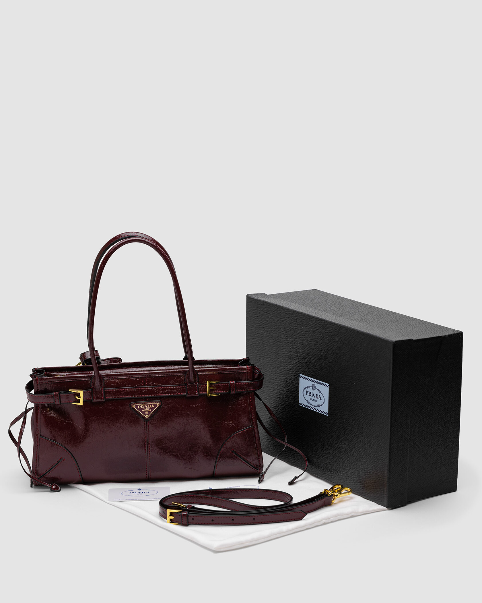Prada Medium Leather Handbag Burgundy - 2