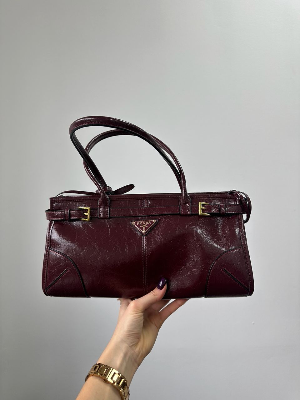 Prada Medium Leather Handbag Burgundy - 4