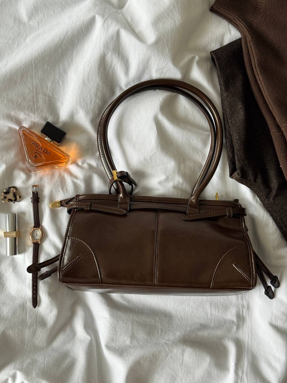 Prada Medium Leather Handbag Chocolate - 11