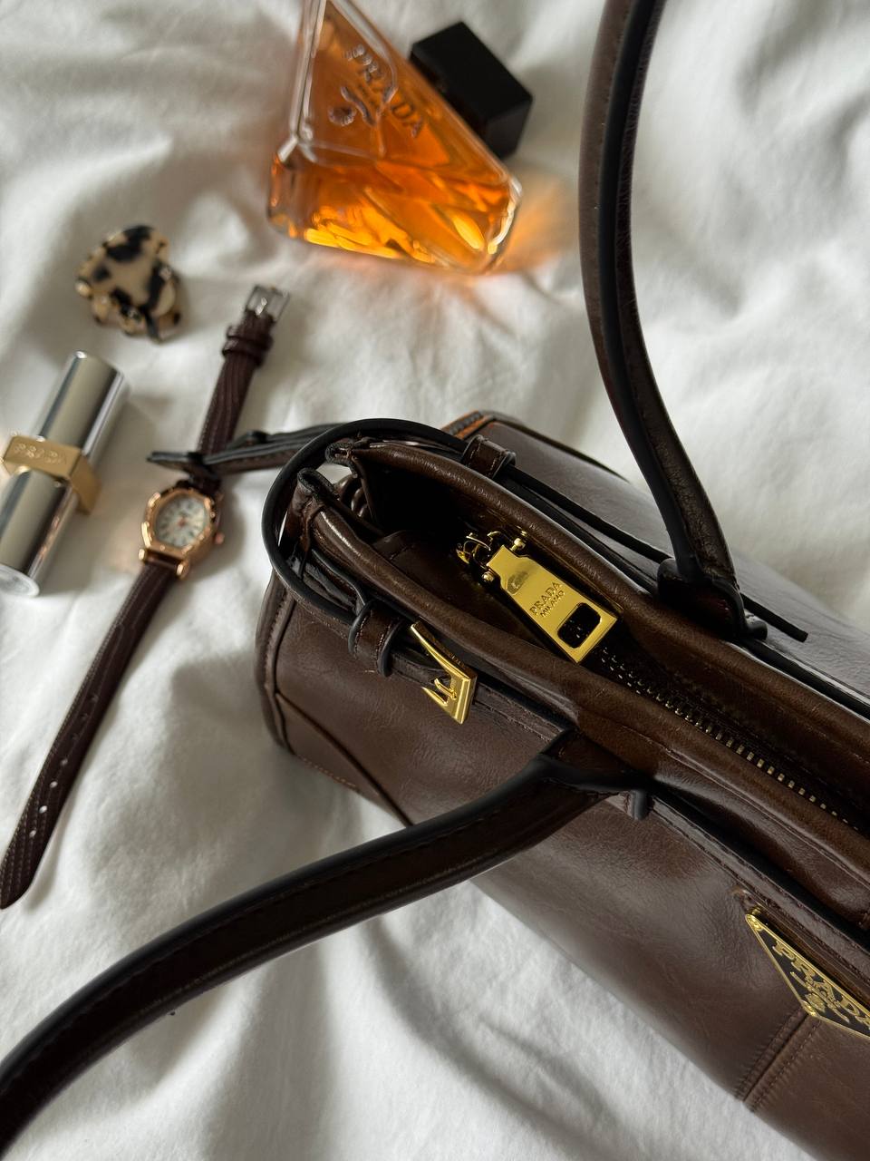 Prada Medium Leather Handbag Chocolate - 12