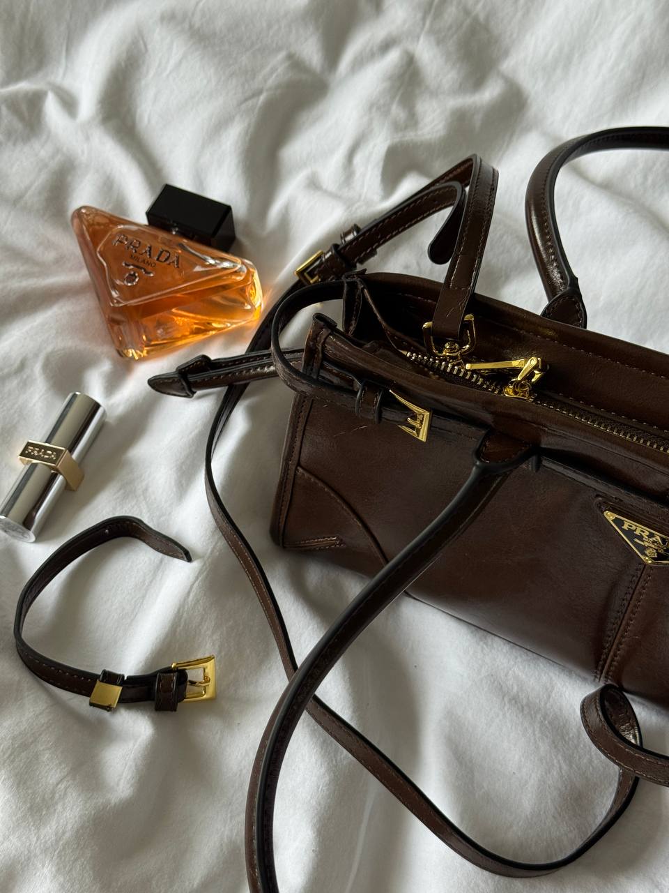 Prada Medium Leather Handbag Chocolate - 6