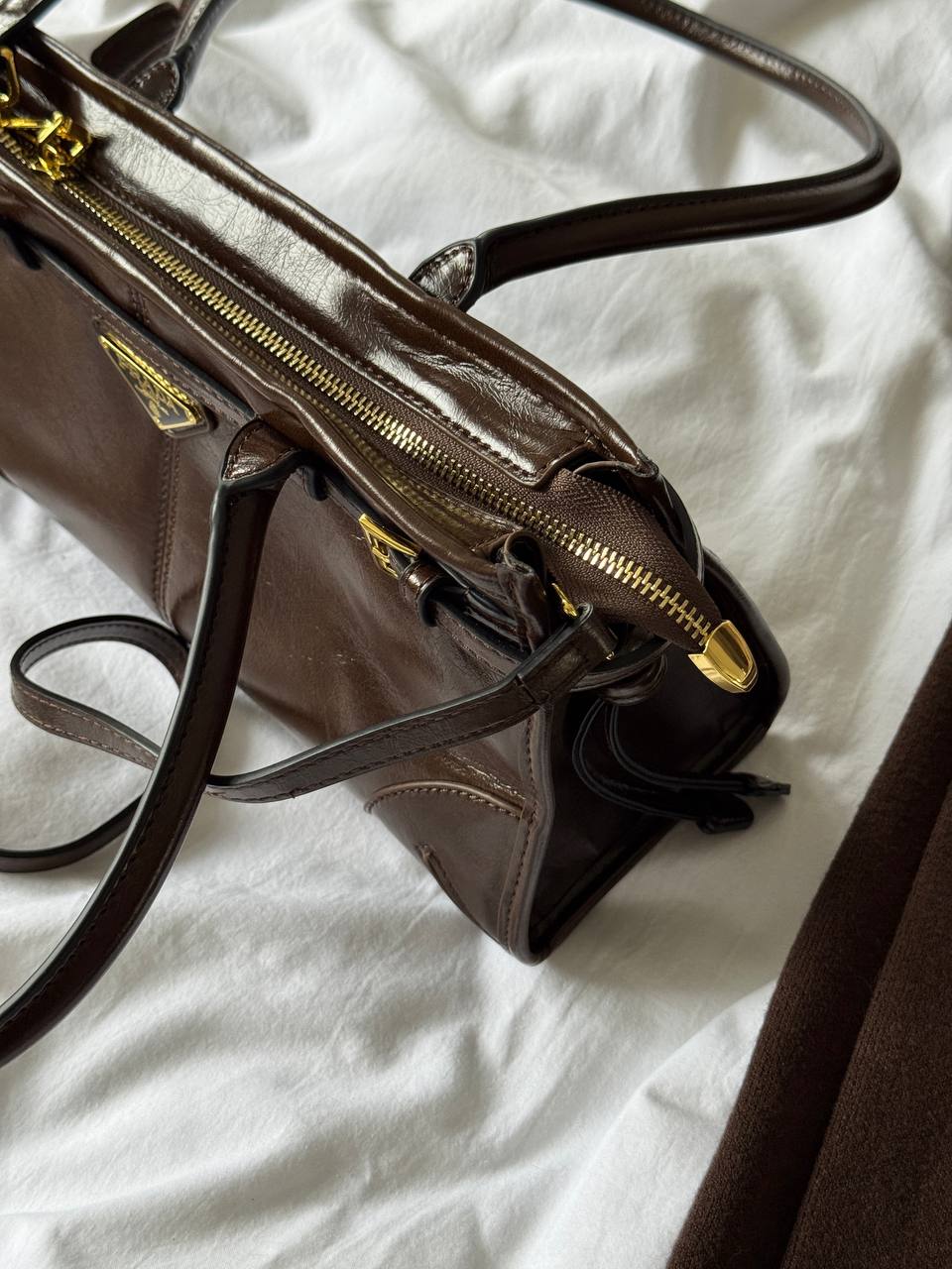 Prada Medium Leather Handbag Chocolate - 7