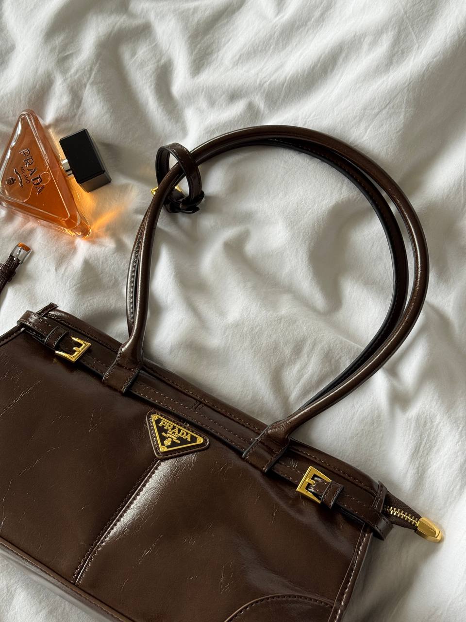 Prada Medium Leather Handbag Chocolate - 9