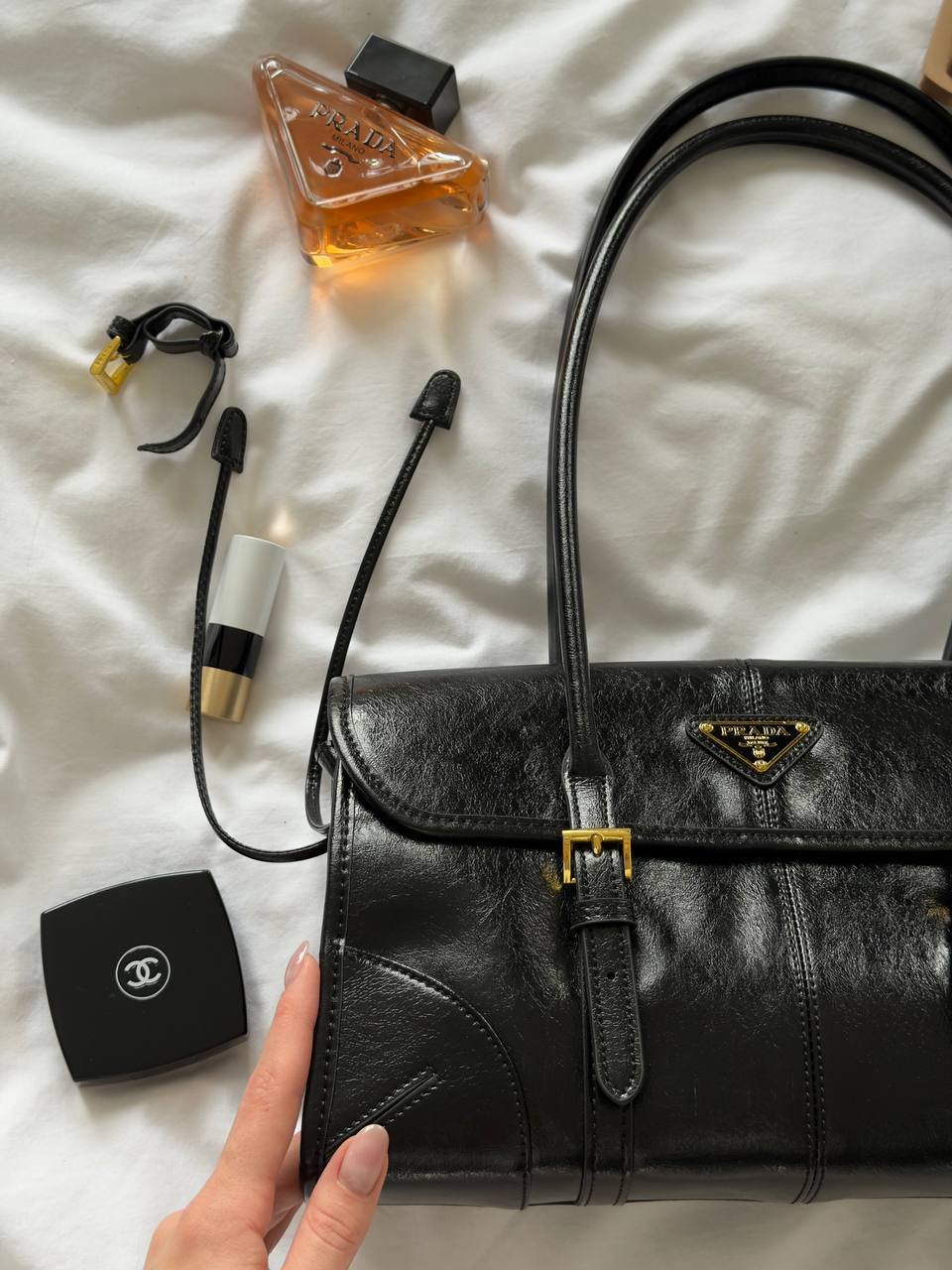 Prada Medium Leather Shoulder Bag Black - 10