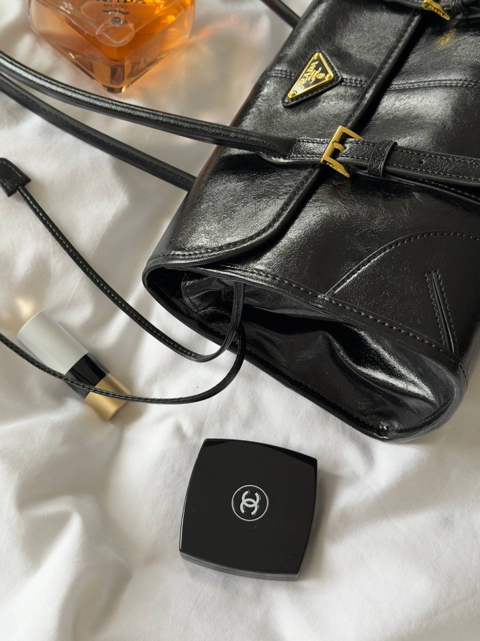 Prada Medium Leather Shoulder Bag Black - 7