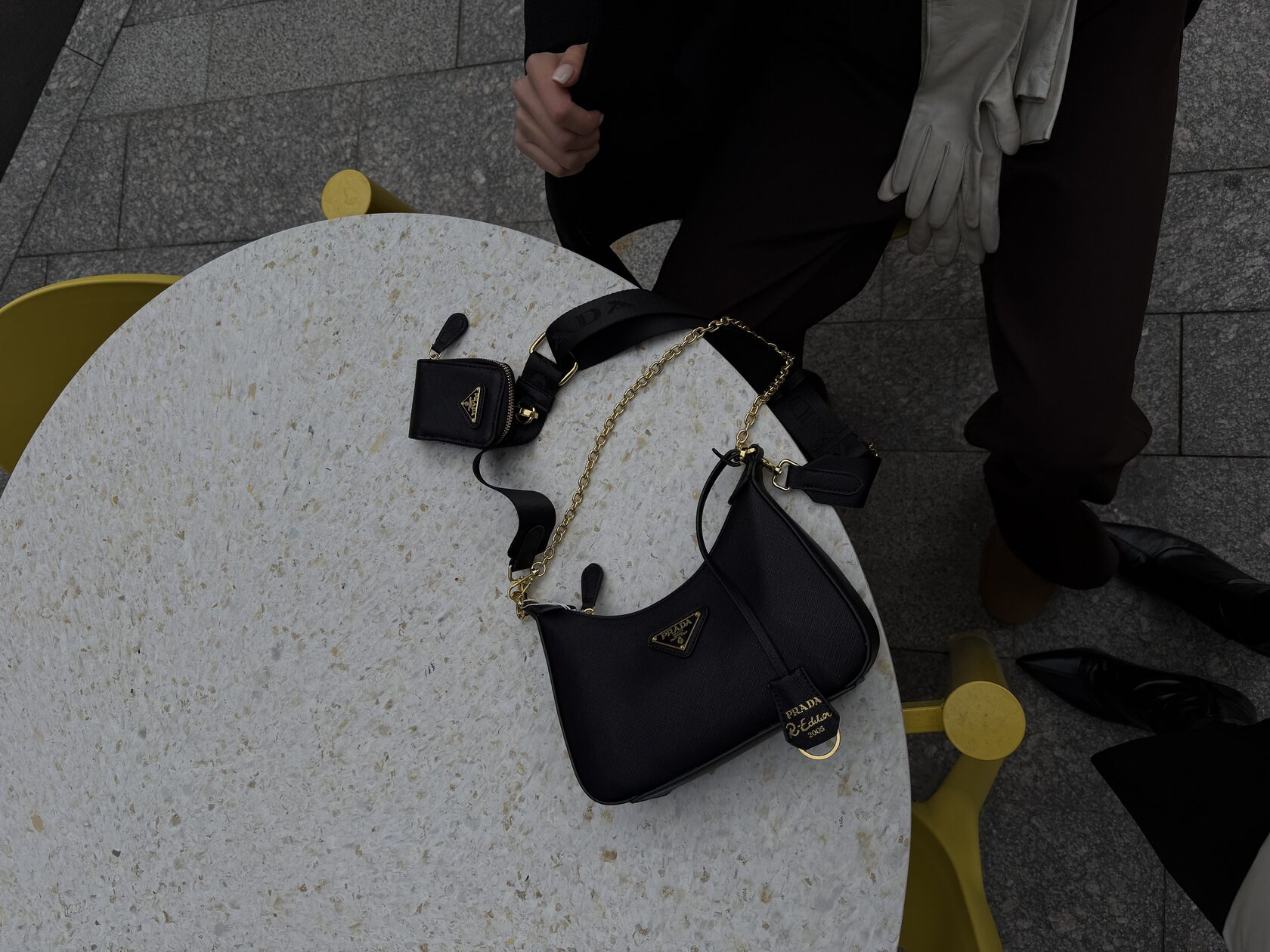 Prada Re-Edition 2005 Saffiano Leather Shoulder Bag Black/Gold - 2