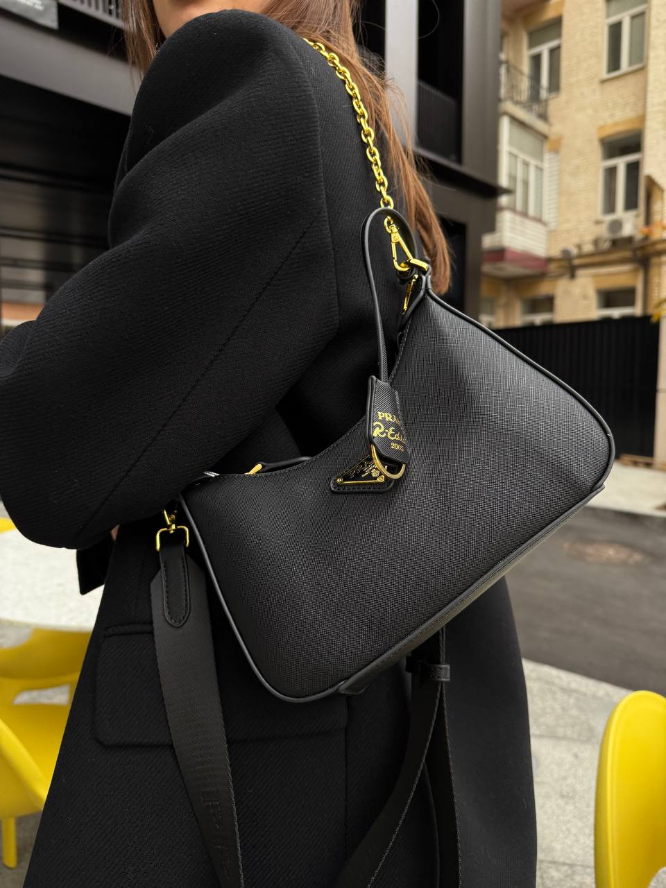 Prada Re-Edition 2005 Saffiano Leather Shoulder Bag Black/Gold - 4