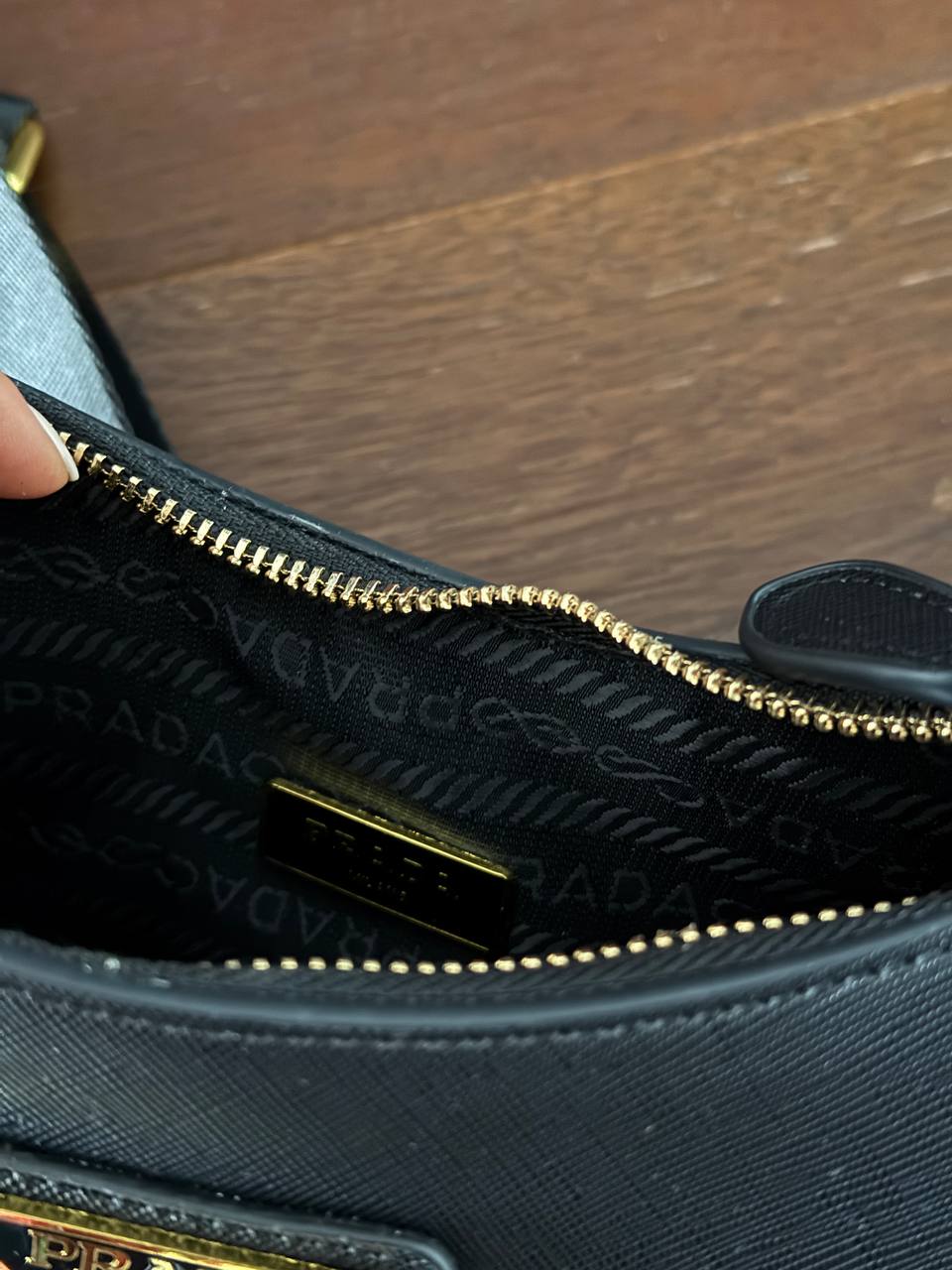 Prada Re-Edition 2005 Saffiano Leather Shoulder Bag Black/Gold - 7