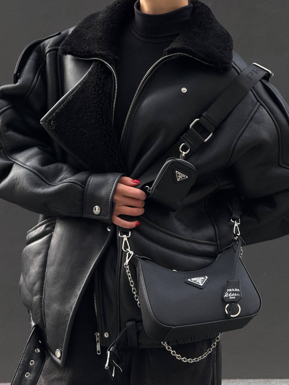 Prada Re-Edition 2005 Saffiano Leather Shoulder Bag Black/Silver - 4