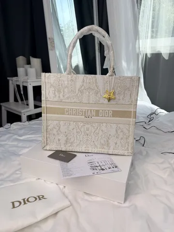 Dior Book Tote Ecru Gold Paisley Embroidery