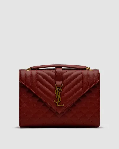Saint Laurent Envelope Medium In Quilted Grain De Poudre Embossed Leather Burgundy