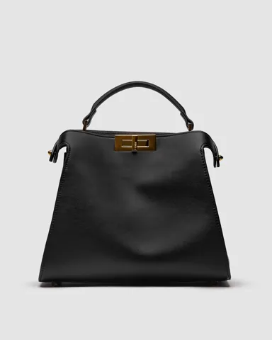 Fendi Black Leather Large Iconic Essentially Peekaboo Top Handle Bag