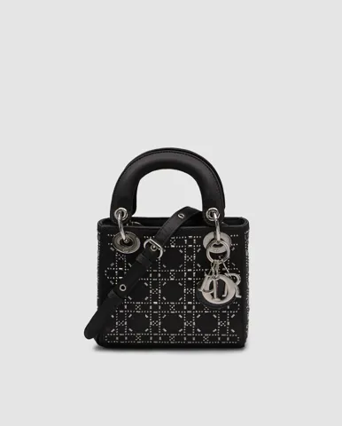 Dior Mini Lady Dior Bag Black Strass Cannage Satin
