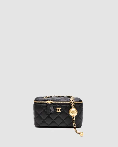 Chanel Classic Black Lambskin Pearl Crush Vanity Bag