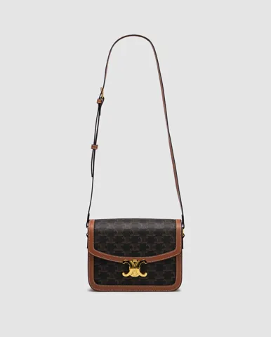 Celine Teen Triomphe Bag in Triomphe Canvas And Calfskin Tan