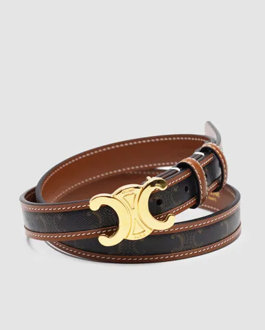 Celine Medium Triomphe Belt In Triomphe Canvas And Calfskin Tan