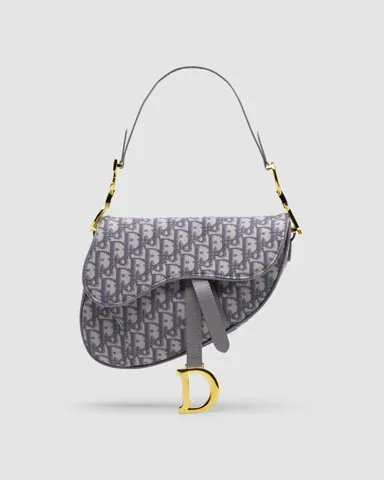 Christian Dior Saddle Bag Gray Oblique Embroidery