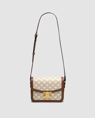 Celine The Triomphe Bag Canvas and Calfskin White
