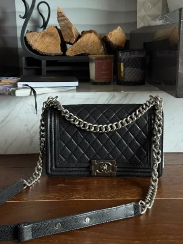 Chanel Medium Boy Black/Silver Caviar RHW Коробка магніт