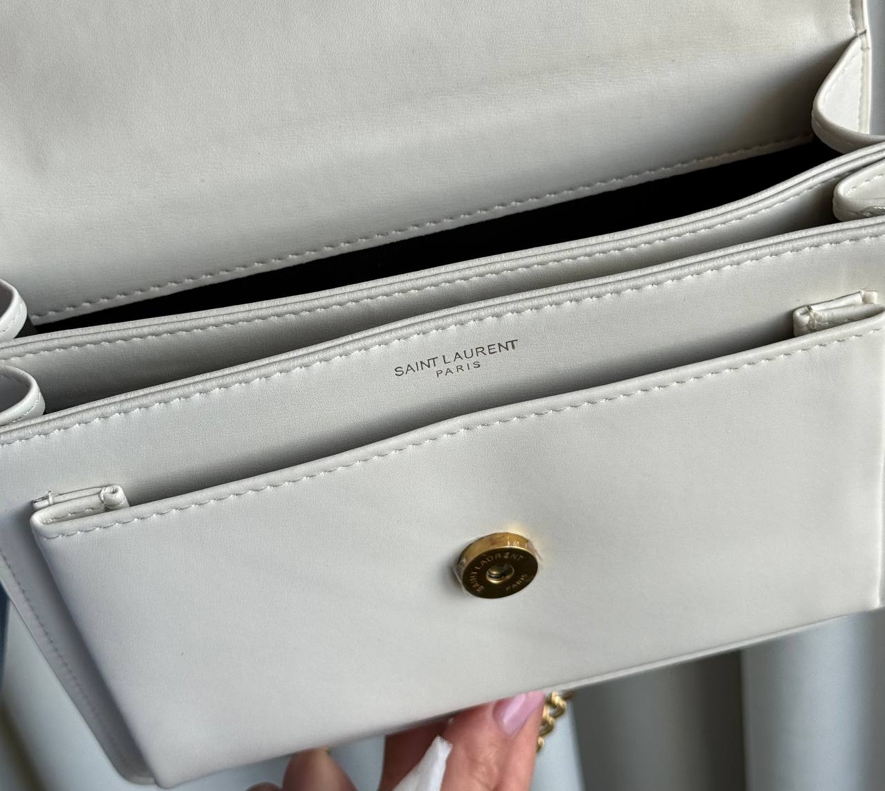 Saint Laurent Baby Sunset Chain Bag In White - 3