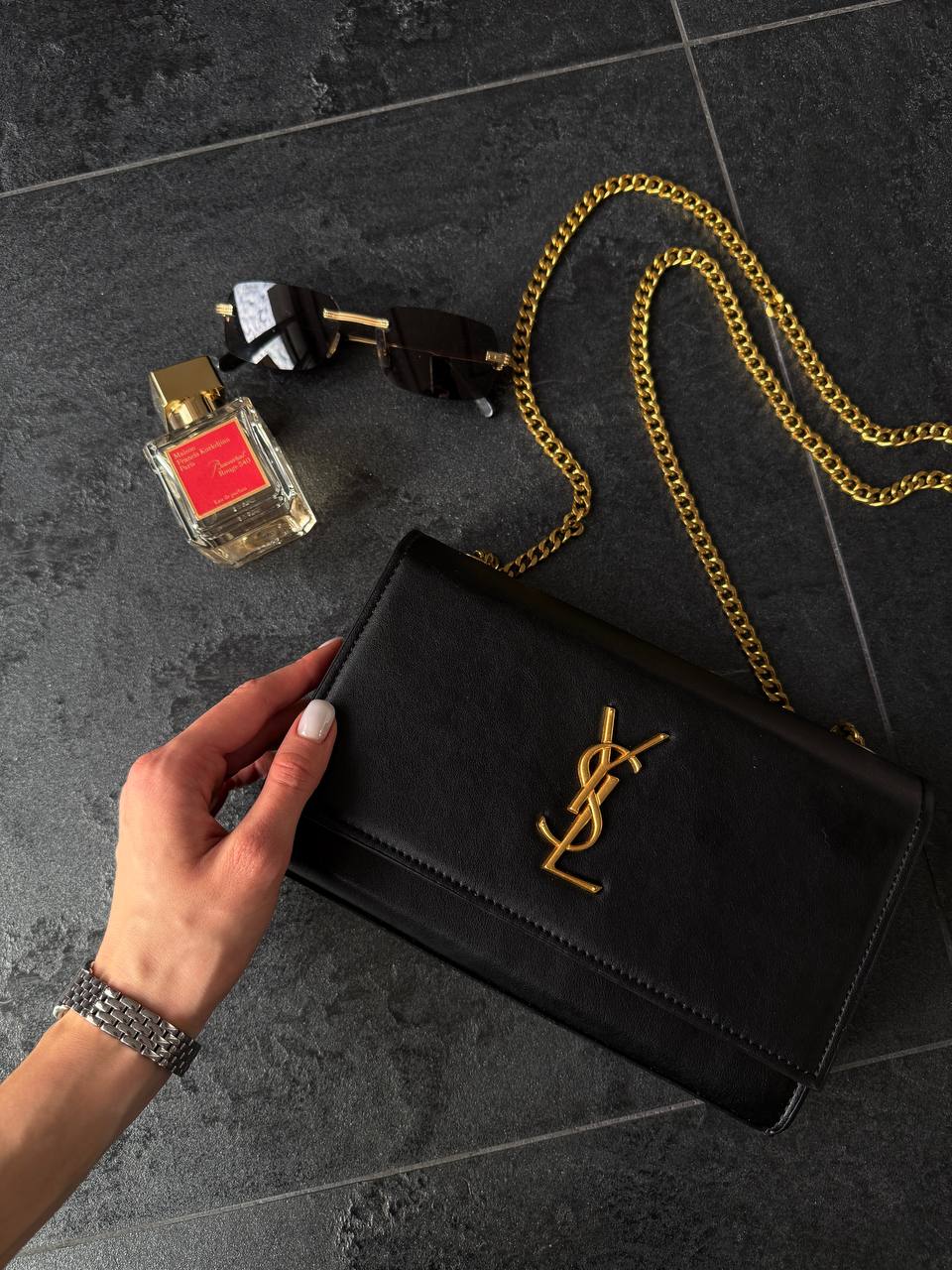 Saint Laurent Cassandra Small Shoulder Bag in Black Leather with Gold Hardware - 2