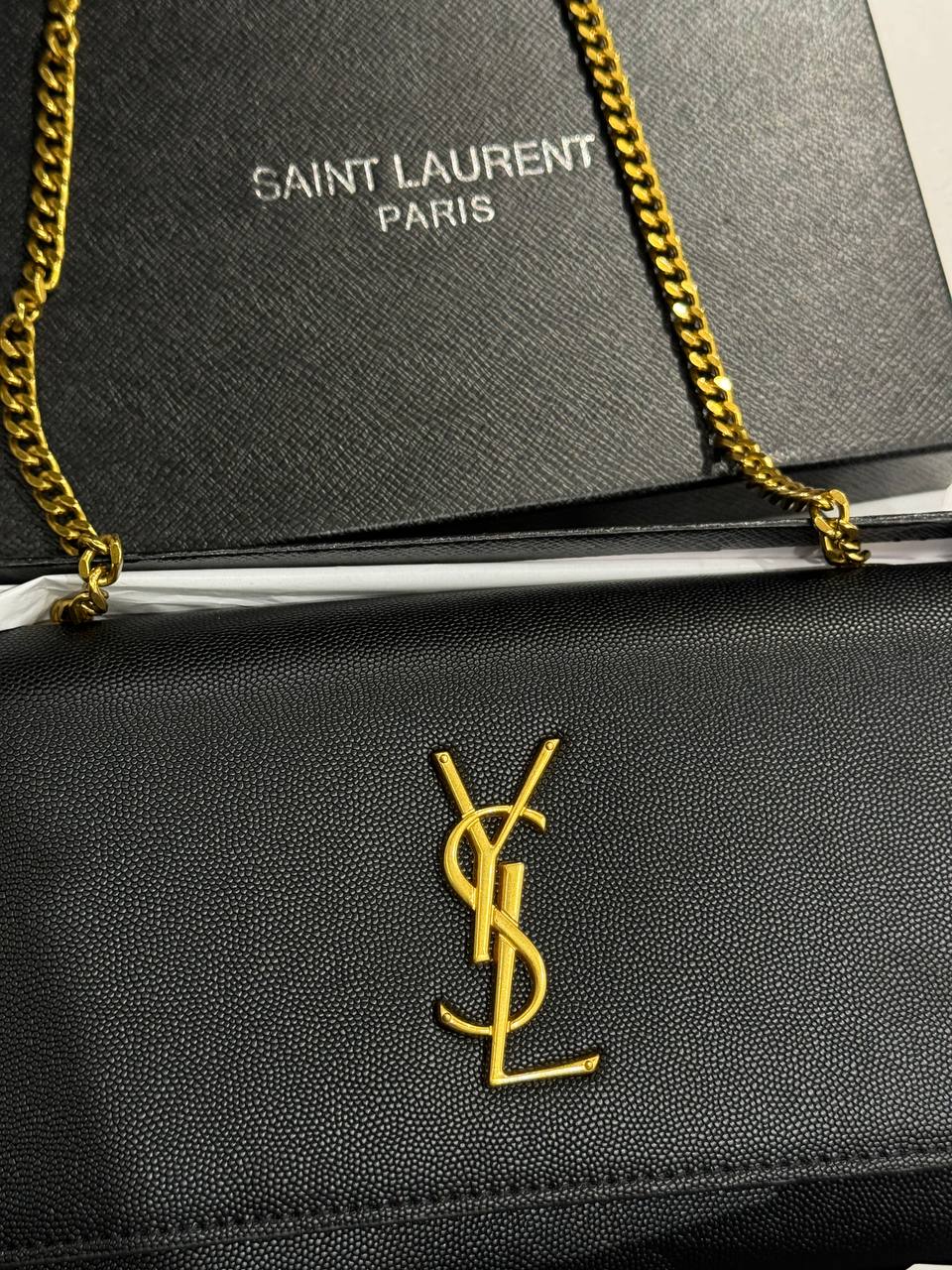 Saint Laurent Cassandra Small Shoulder Bag in Black Leather with Gold Hardware - 14