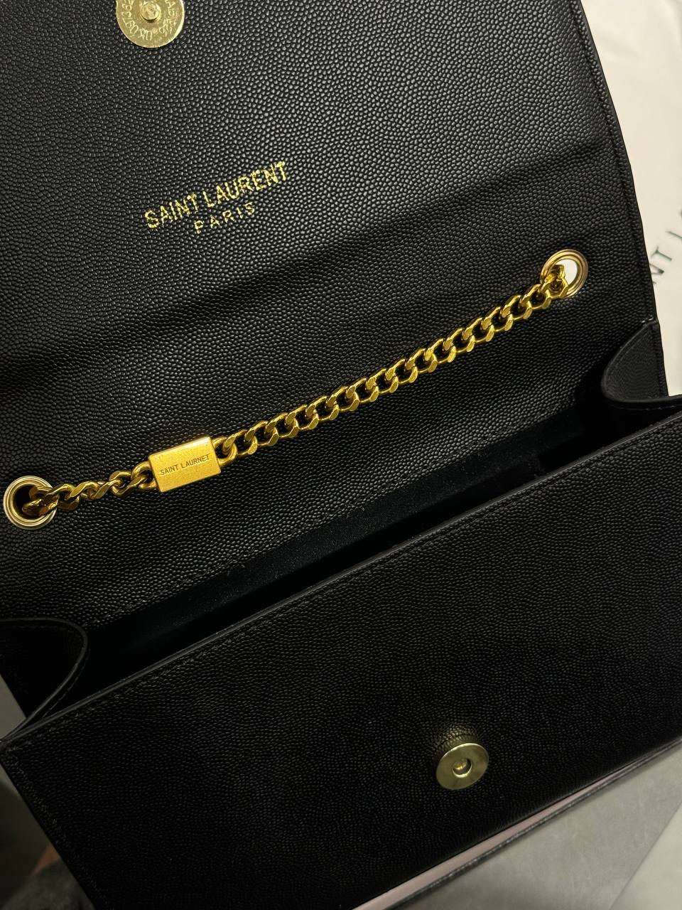 Saint Laurent Cassandra Small Shoulder Bag in Black Leather with Gold Hardware - 18