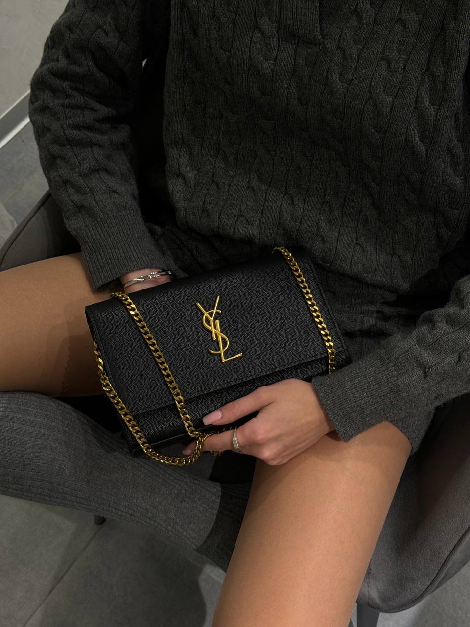 Saint Laurent Cassandra Small Shoulder Bag in Black Leather with Gold Hardware - 5