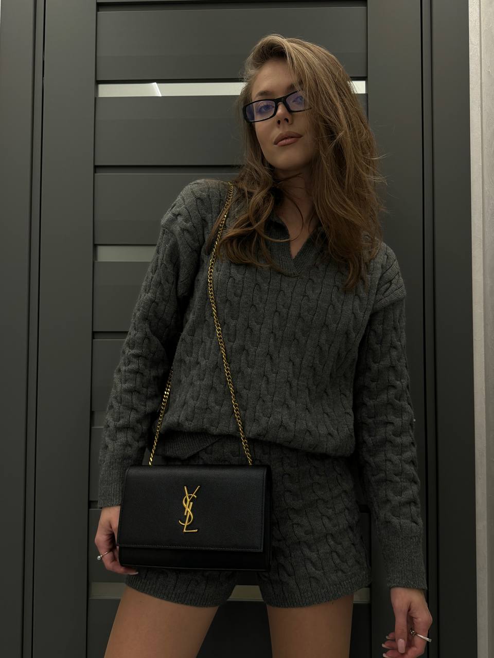 Saint Laurent Cassandra Small Shoulder Bag in Black Leather with Gold Hardware - 8