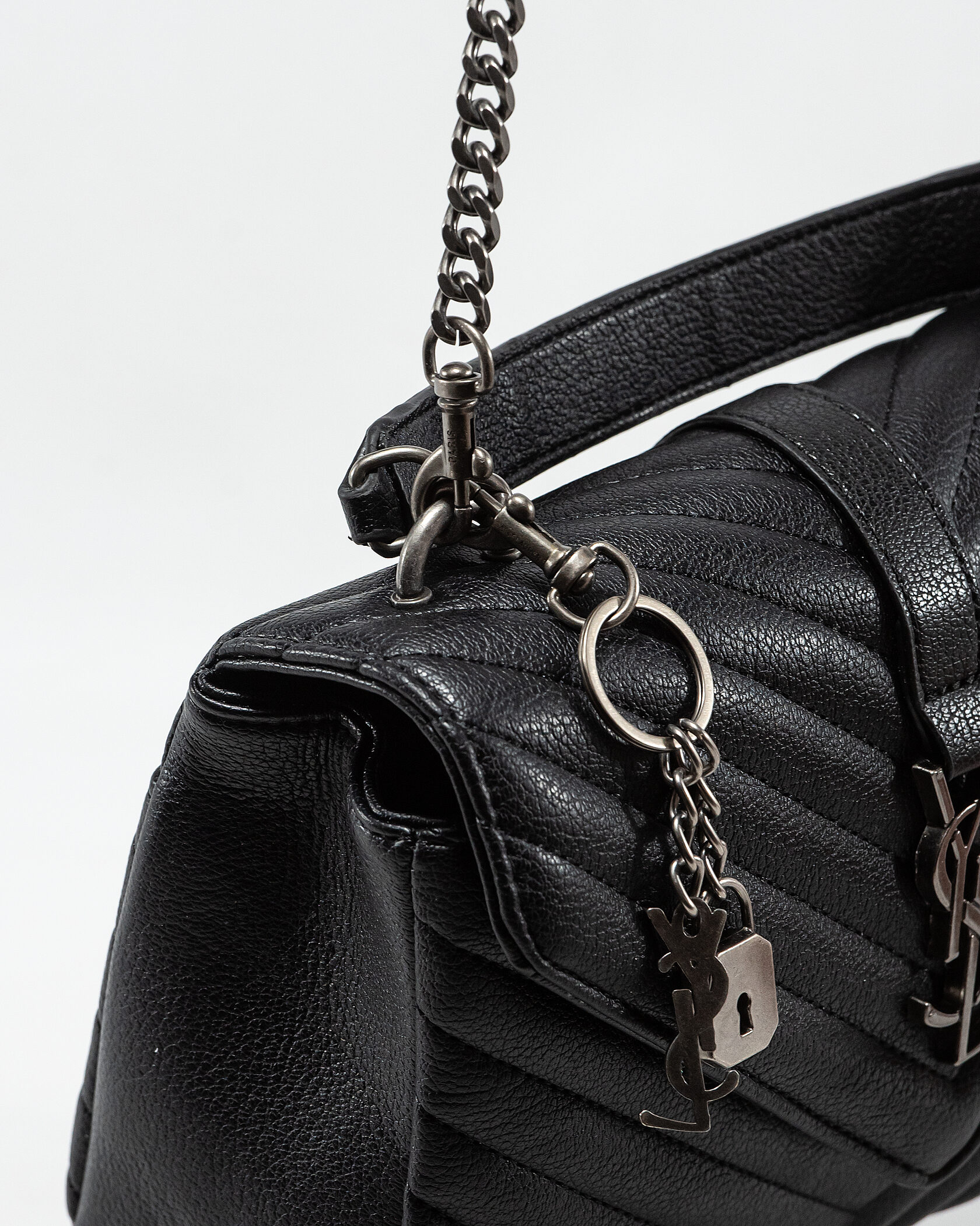 Saint Laurent College Medium in Quilted Leather Black/Silver - 11