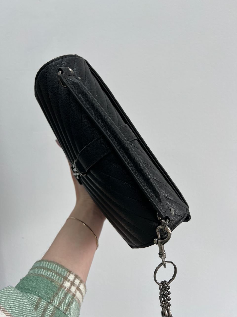 Saint Laurent College Medium in Quilted Leather Black/Silver - 7