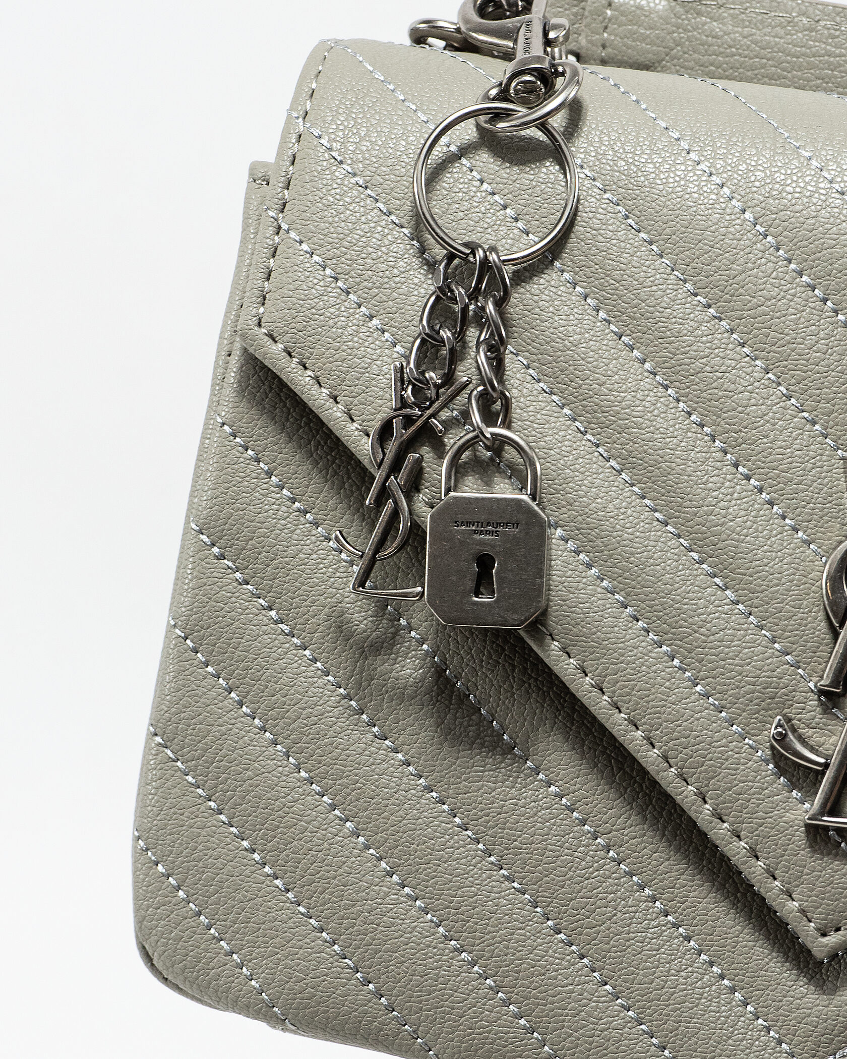 Saint Laurent College Medium in Quilted Leather Grey/Silver - 10