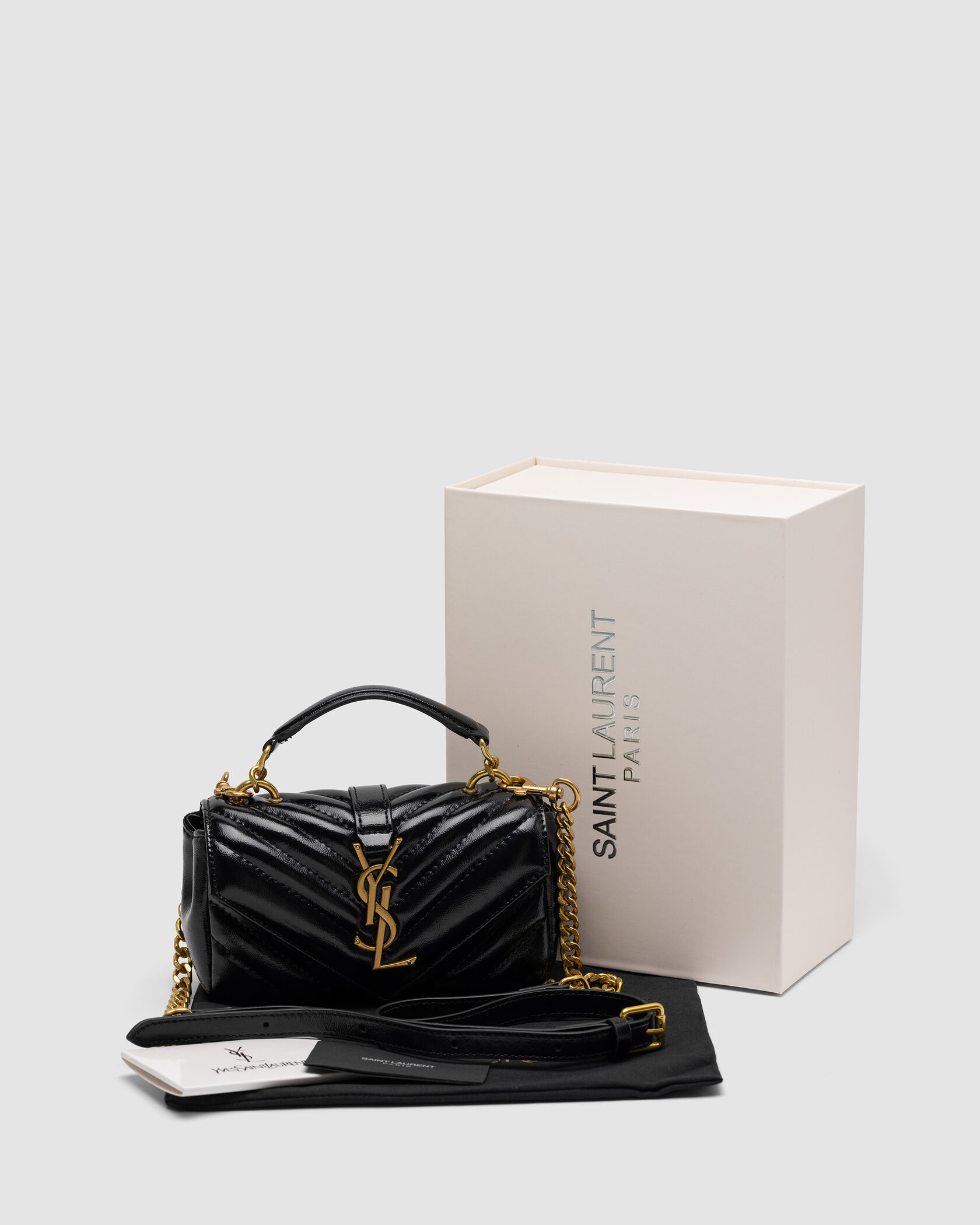 Saint Laurent College Mini Quilted Crossbody Bag Black - 2