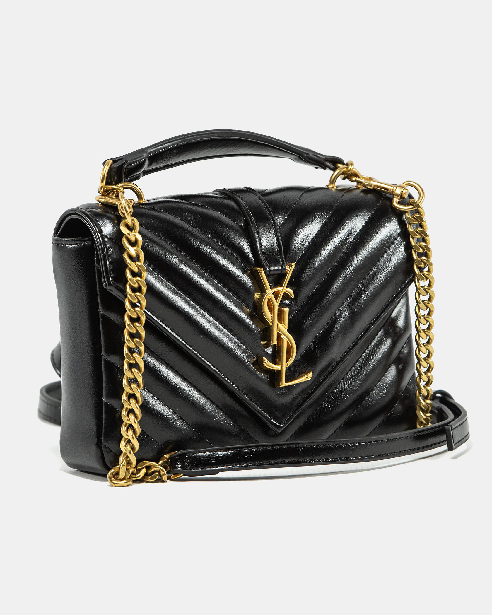 Saint Laurent College Small Top Handle Bag in Black Matelassé Leather - 5