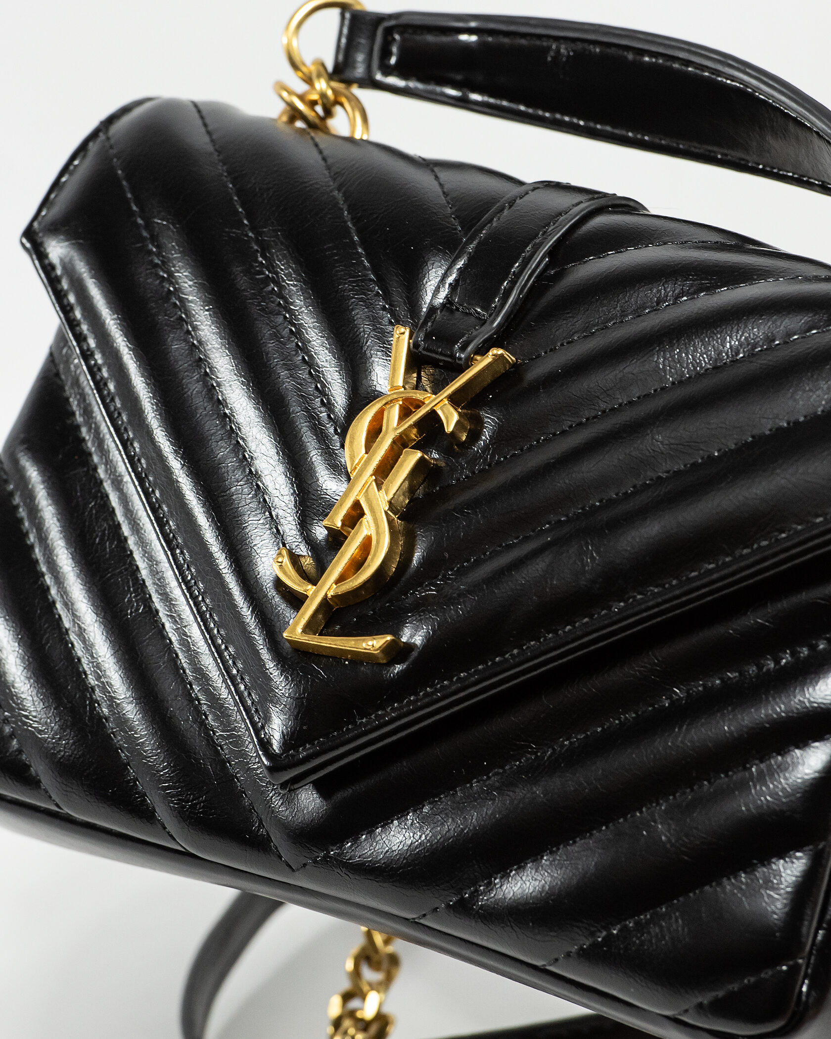 Saint Laurent College Small Top Handle Bag in Black Matelassé Leather - 6