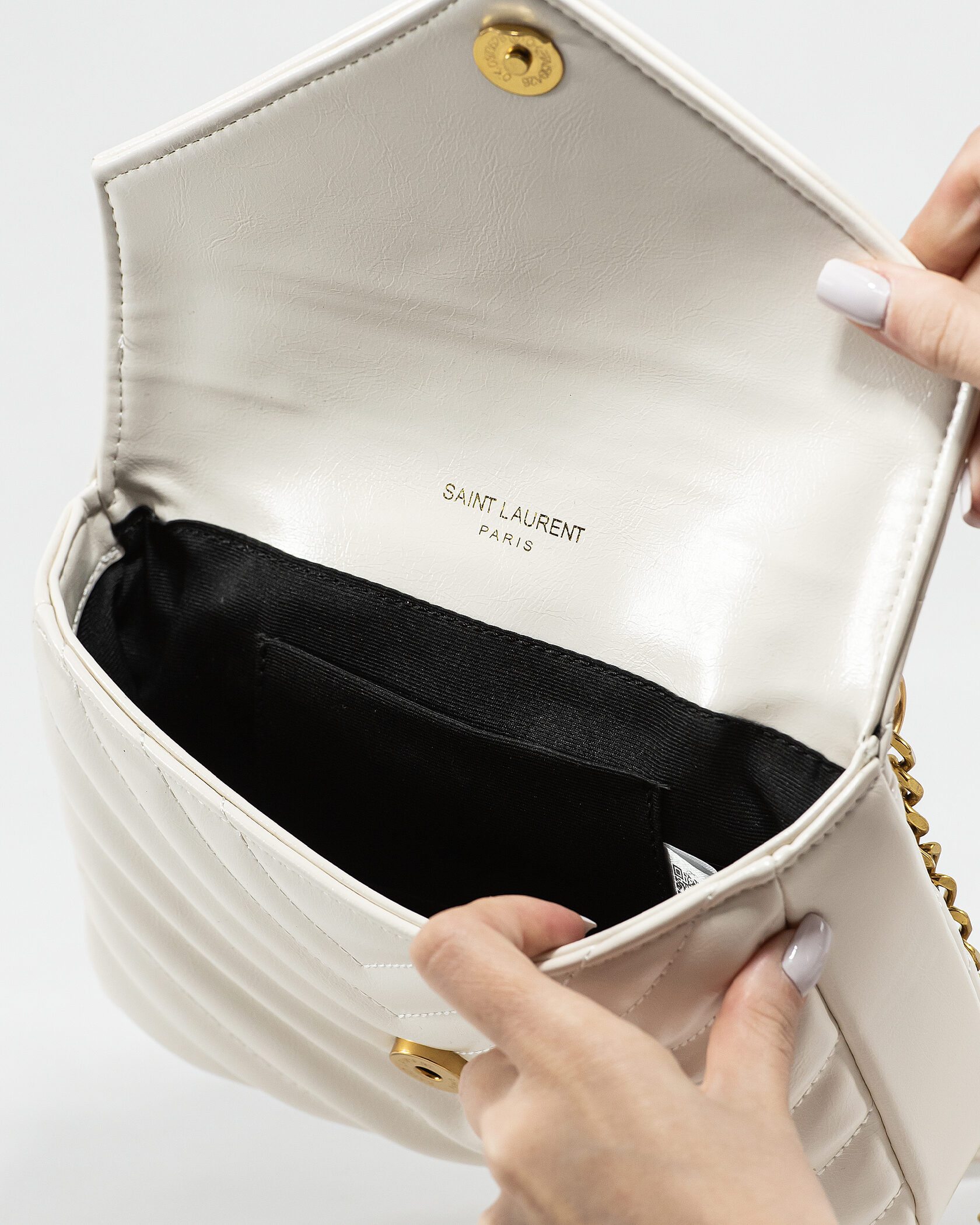 Saint Laurent College Small Top Handle Bag in White Matelassé Leather - 12